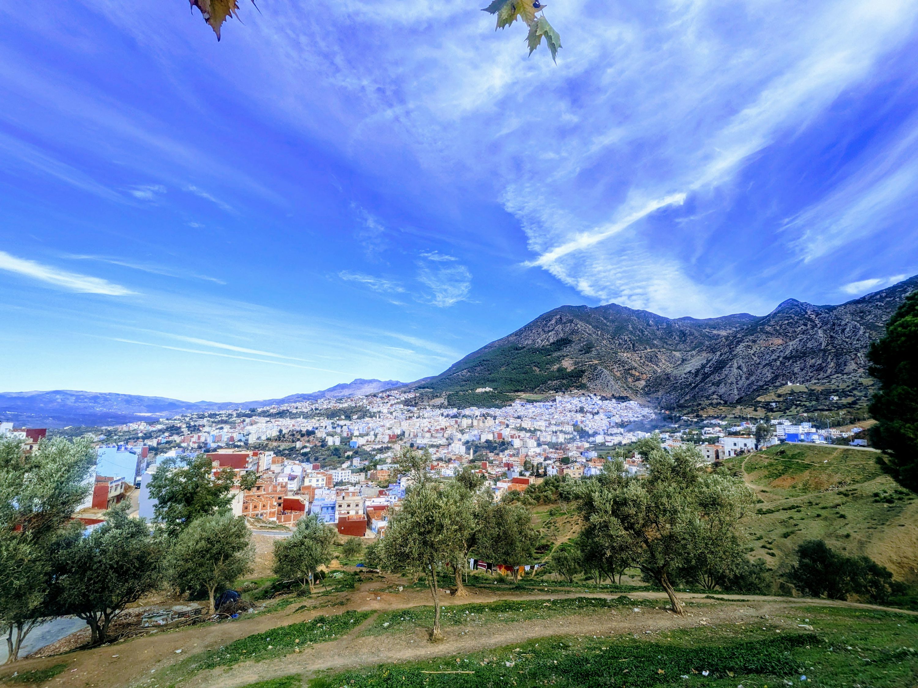 Panoramic view of Chefchaouen beneath the Rif Mountains
